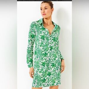Lilly Pulitzer UPF 50+ Kindra Dress in Fiddle Leaf Green Lil Escape Plan XL